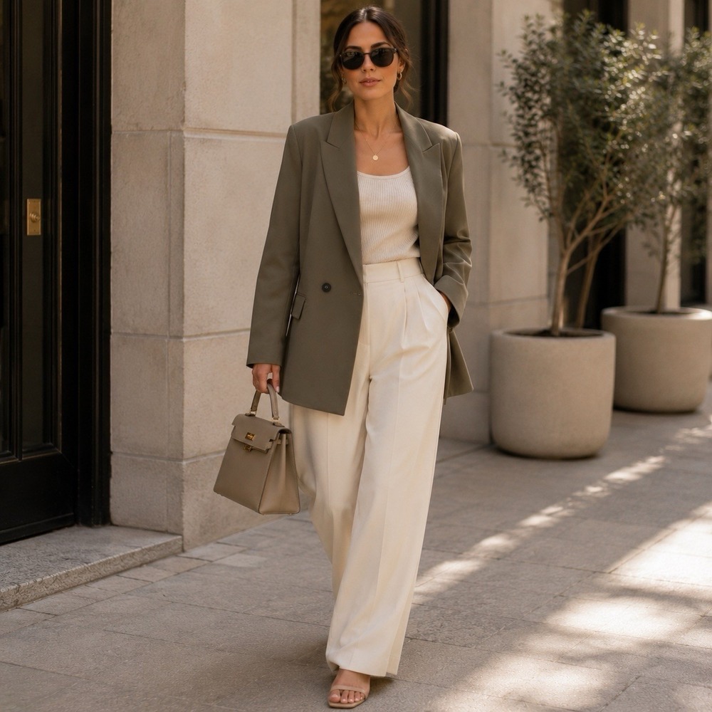 Zara Oversized Double Breasted Blazer Olive Green Khaki Jacket Womens Large